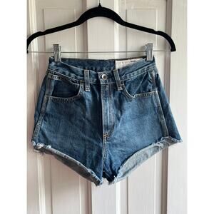 Rag & Bone High Rise Cut Off Denim Shorts Dark Indigo Sz 24